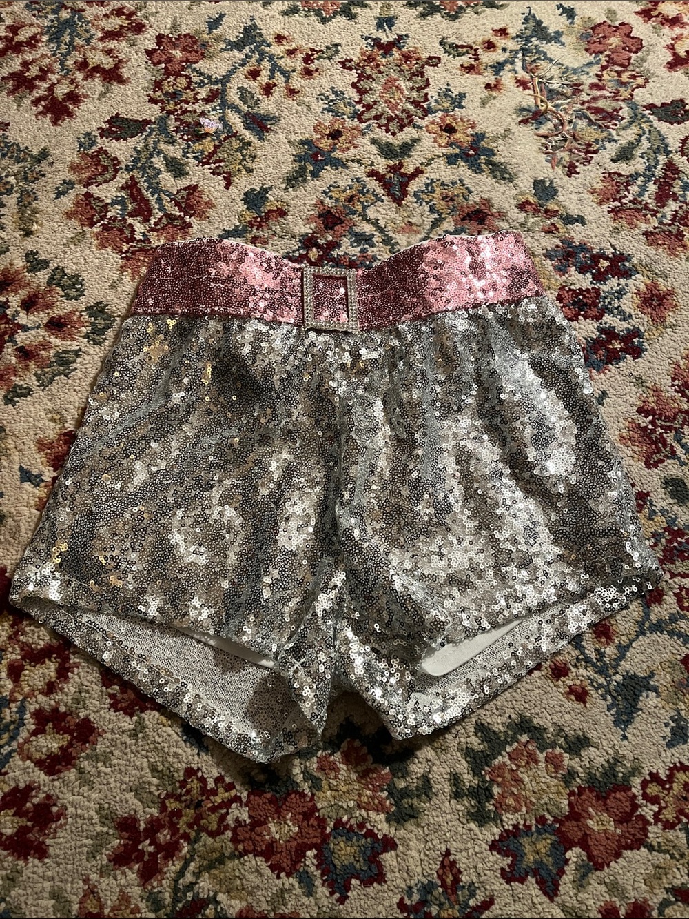Sequin High-Waist Shorts with Pink Waist